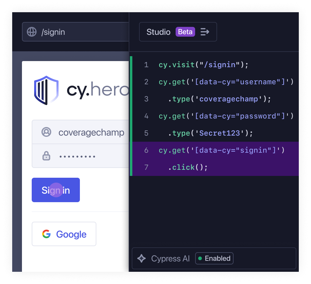 Illustration of clicking on Sign In button with test code being generated automatically Illustration of clicking on Sign In button with test code being generated automatically